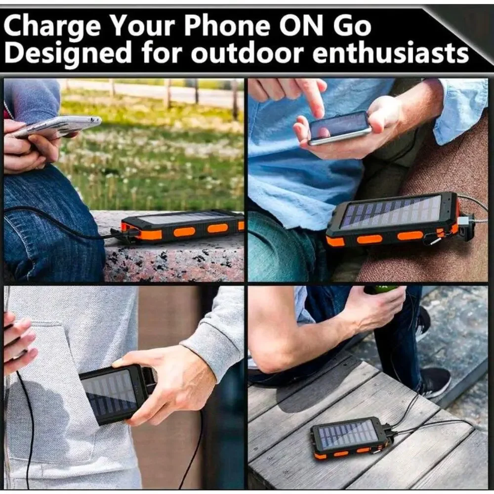 10000mAh Solar Power Bank Dual USB & USB-C Output Charger For Outdoor Adventures